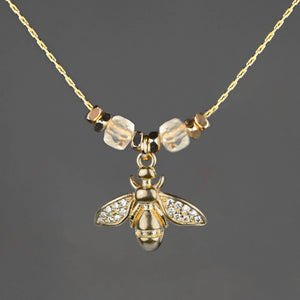 Vintage Pave Bee w/ Semi Precious Stones Necklace: Amethyst / 16 + Extender
