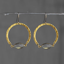 Load image into Gallery viewer, Hammered Hoop &amp; Semi Precious Marquise Earring
