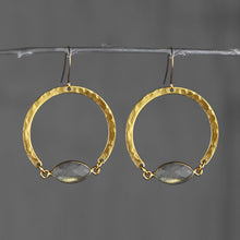 Load image into Gallery viewer, Hammered Hoop &amp; Semi Precious Marquise Earrings (4 Options): Crystal

