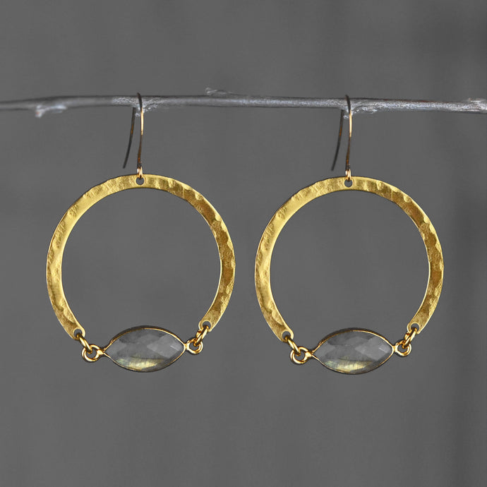 Hammered Hoop & Semi Precious Marquise Earrings (4 Options): Crystal