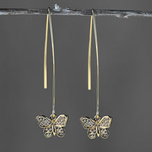 Load image into Gallery viewer, Long Wire w/ Pave Butterfly Earrings
