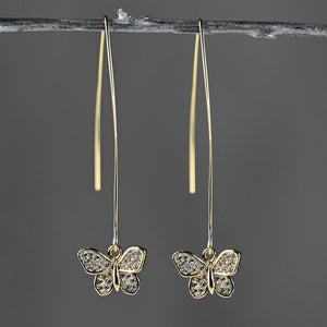 Long Wire w/ Pave Butterfly Earrings