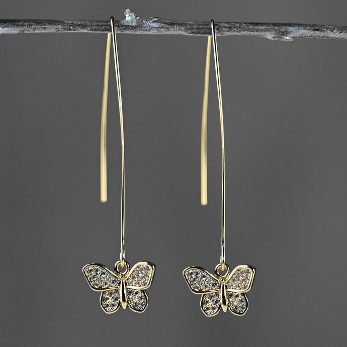 Long Wire w/ Pave Butterfly Earrings