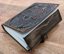 Load image into Gallery viewer, Wolf Embossed Leather Journal diary with 200 Handmade pages
