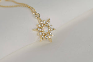 Opal Star Burst Necklace - 14k Sterling Silver Star Necklace
