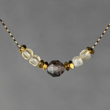 Load image into Gallery viewer, Semi Precious Star Cut and Cube Combo Short Necklace: 16” + Extender / Smoky Quartz &amp; Citrine
