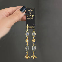 Load image into Gallery viewer, Whimsical Flowers &amp; Bees w/ Crystals &amp; Gemstone Earrings

