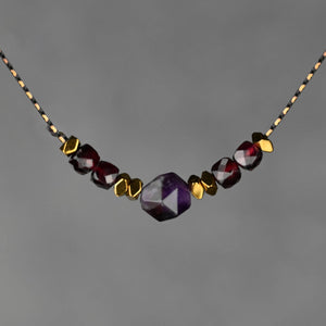 Semi Precious Star Cut and Cube Combo Short Necklace: 16” + Extender / Smoky Quartz & Citrine