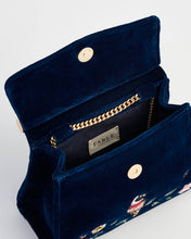 Load image into Gallery viewer, Rosy Posy Embroidered Blue Mini Top Handle Tote
