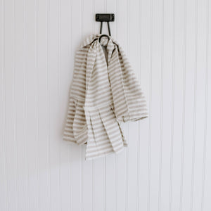 Striped Tea Towel with Ruffle, Tan - Home Decor & Gifts
