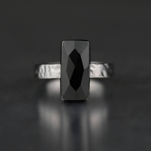 Ring w/ Black Onyx Rectangle on a Hammered Band  (Gunmetal): 7