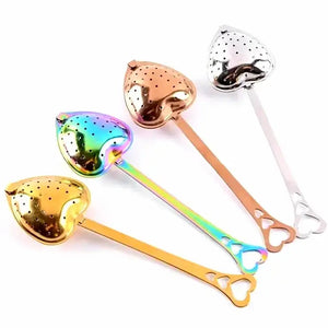 ROSE GOLD Heart Shaped Tea Infuser & Spoon Stainless Steel: RAINBOW