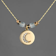 Load image into Gallery viewer, Pave Moon w/ Semi Precious Stones Necklace: 16 + Extender / Iolite
