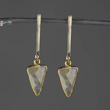 Load image into Gallery viewer, Bar Top Classic Semi Precious Triangle Drop Earrings: Amethyst
