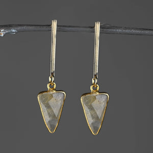 Bar Top Classic Semi Precious Triangle Drop Earrings: Smoky Quartz