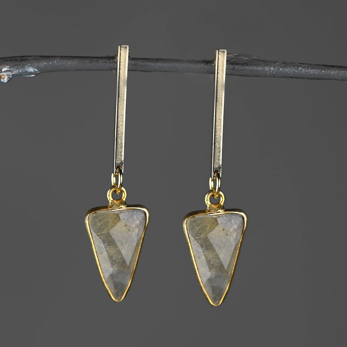 Bar Top Classic Semi Precious Triangle Drop Earrings: Smoky Quartz