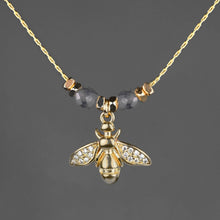 Load image into Gallery viewer, Vintage Pave Bee w/ Semi Precious Stones Necklace: Amethyst / 16 + Extender
