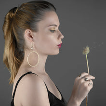 Load image into Gallery viewer, Large Brushed Gold Hoops w/ Semi Precious Gemstones: Golden Rutile
