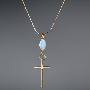 Brass Cross on w/ Semi Precious on an Adjustable Chain: Prasiolite