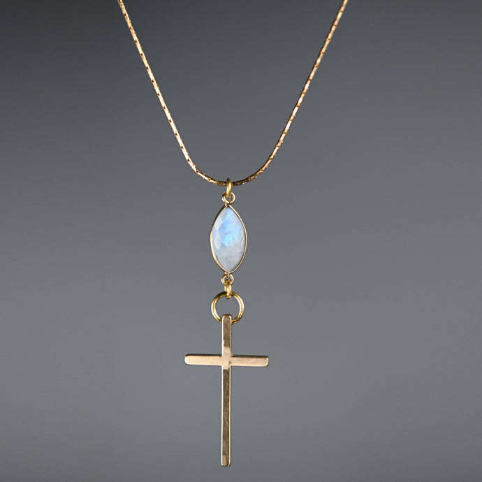 Brass Cross on w/ Semi Precious on an Adjustable Chain: Prasiolite