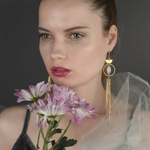 Dramatic Circle Eye w/ Semi Precious & Gold Plated Tassel: Golden Rutile