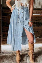 Load image into Gallery viewer, Denim Chambray Buttoned Midi Skirt: M / Mist Blue
