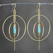 Load image into Gallery viewer, Double Hoop w/ Semi Precious Chain Drop Earrings: Herkimer Diamond
