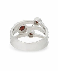 Garnet Triple Gemstone Ring, Sterling Silver: Size 6