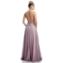 Load image into Gallery viewer, BEADED BODICE A-LINE CHIFFON EVENING PROM DRESS: BURGUNDY / S
