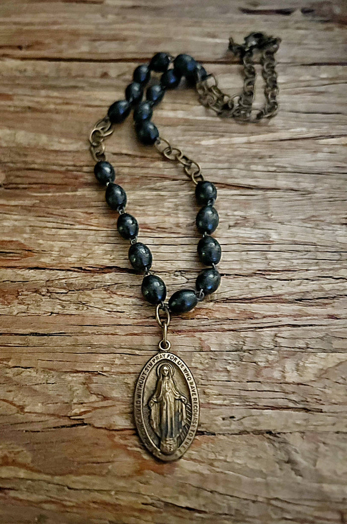 Mary Bronze Black Wood Beaded Bronze Necklace