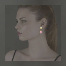 Load image into Gallery viewer, Brass Shell w/ Medium Chunky Pink Jade Tear Drop Earrings
