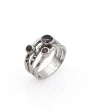 Load image into Gallery viewer, Amethyst Triple Gemstone Ring, Sterling Silver: Size 6
