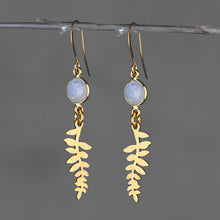 Load image into Gallery viewer, Fern Leaf Drop w/ Round Semi Precious Earrings: Turquoise (Howlite)
