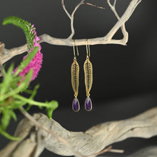 Load image into Gallery viewer, Leaf w/ Semi Precious Tear Drop Earrings: Amazonite

