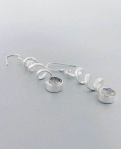 Sterling Silver and Moonstone Spiral Earrings