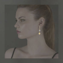Load image into Gallery viewer, Citrine Gemstone Long Wire Earrings w/ Four Leaf  Clover &amp; Crystals St.Patrick's Day
