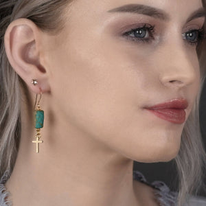 Cross w/ Rectangle Semi Precious Earrings: Turquoise Jasper