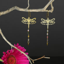 Load image into Gallery viewer, Dance of The Dragonfly Tourmaline Drop Earrings
