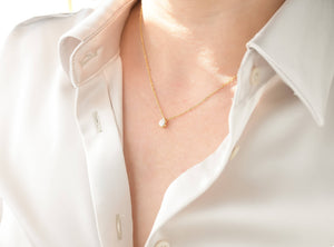 Sterling Silver Diamond Necklace - Gold Vermeil CZ Necklace: Solitaire / Gold