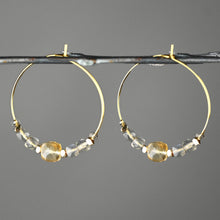 Load image into Gallery viewer, 30mm Gemstone 18k Gold Plated Hoop Earrings: Citrine &amp; Apatite
