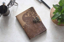 Load image into Gallery viewer, Peacock Embossed Leather Journal diary with 200 pages
