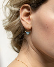 Load image into Gallery viewer, Enamel Blue Butterfly Huggie Earrings
