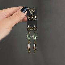 Load image into Gallery viewer, Antique Emerald Leaf w/ Crystal Glass Gunmetal AB Tear

