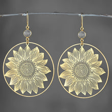 Load image into Gallery viewer, Large Sunflower Hoops w/ Semi Precious Stone Earrings: Golden Rutile
