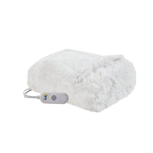 Heated 50x60" Shaggy Faux Fur Electric Throw Blanket, White