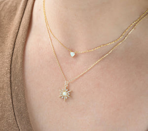 Opal Star Burst Necklace - 14k Sterling Silver Star Necklace