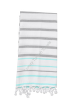 Load image into Gallery viewer, 100% Turkish Cotton Towel - Lightweight Marina Style - White with colored stripe
