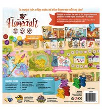 Load image into Gallery viewer, Flamecraft board game packaging with colorful dragons and game components.
