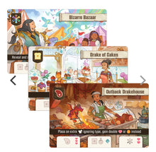 Load image into Gallery viewer, Three illustrated cards from Flamecraft, each with different scenes and characters.
