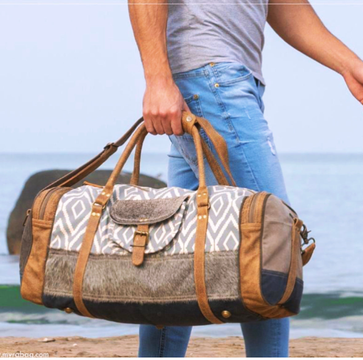 Leather and Canvas Duffle Bag WOLFHOME